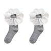 White Embroidered Ruffle Socks Mid Tube Women Hosiery Sweat-absorbing Short Sock  Lady