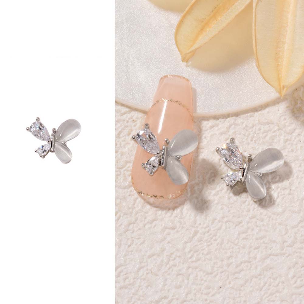 1pc Sliver French Chic Nail Charms Zircon Bows Figure Nail Parts DIY Elegant Nail Art Decoration for Manicure Nail Accessories
