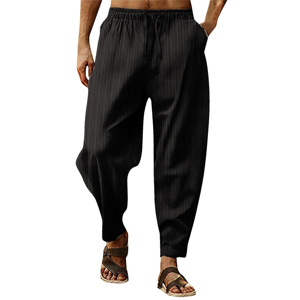 Men's Casual Sports Breathable Cotton And Linen Pants - Men's Trendy Striped Loose Pants