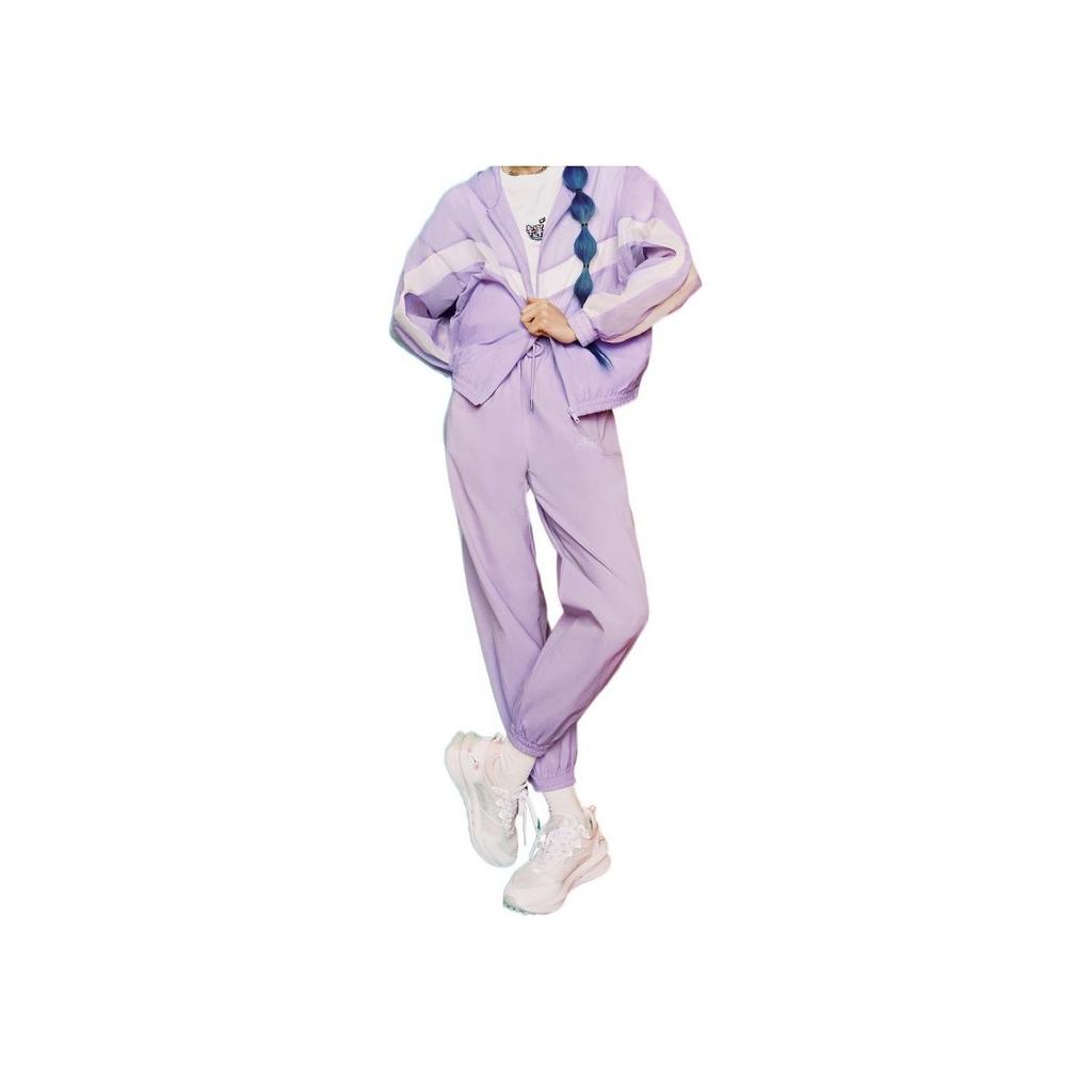Li Ning Sports Trend Series Solid Color Letter Drawstring Sports Long Pants Women Bottoms Lavender-Purple AYKS312-3