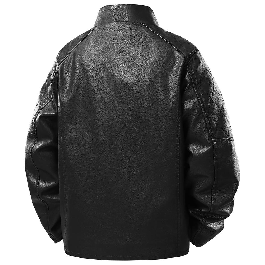 European size for spring and autumn new trendy casual zipper PU leather jacket stand-up collar cardigan leather jacket