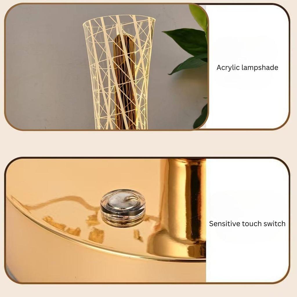 3D Acrylic LED Night Lamp with Gold Base – Starry Sky Waist Design, Touch Control Cordless Decorative Table Light for Bedroom, Living Room