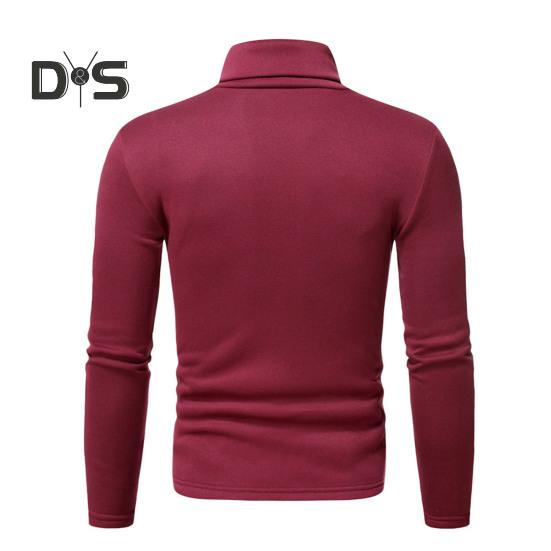 Vår Høst Menn Fitness Topp Slim Fit Høy krage Elastisk lange ermer Ensfarget Pullover Fitness Sport Topp Vinter bunnklær