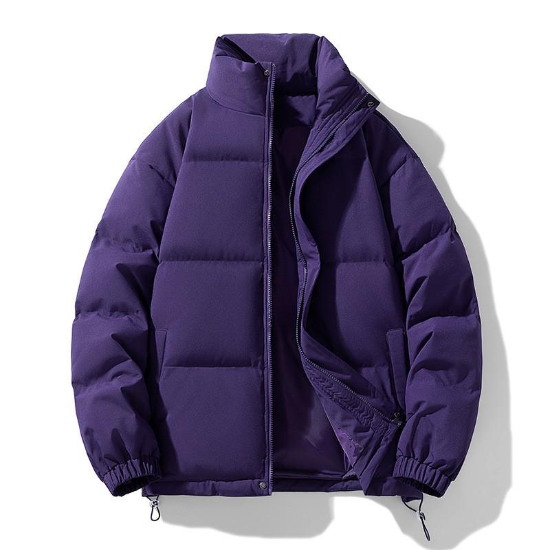 Unisex Solid Color Stand Collar Puffer Jacket Winter Thick Warm Casual Loose Fit Hoodless Down Alternative Coat