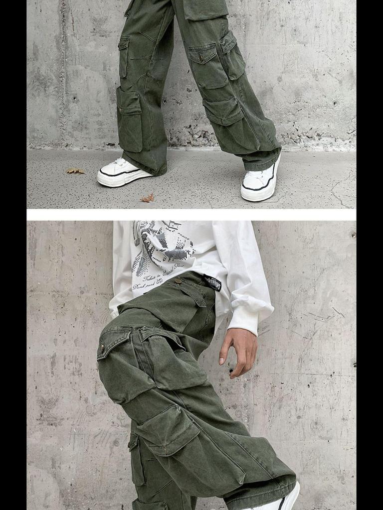 Men's American-Style Multi-Pocket Retro Hip-Hop Loose Straight Workwear Pants