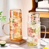 Cute Flower Cold Water Jug High Borosilicate Glass Drink Water Bottle With Lid Kitchen Housewares Ice Coffee Cups Camping Kettle