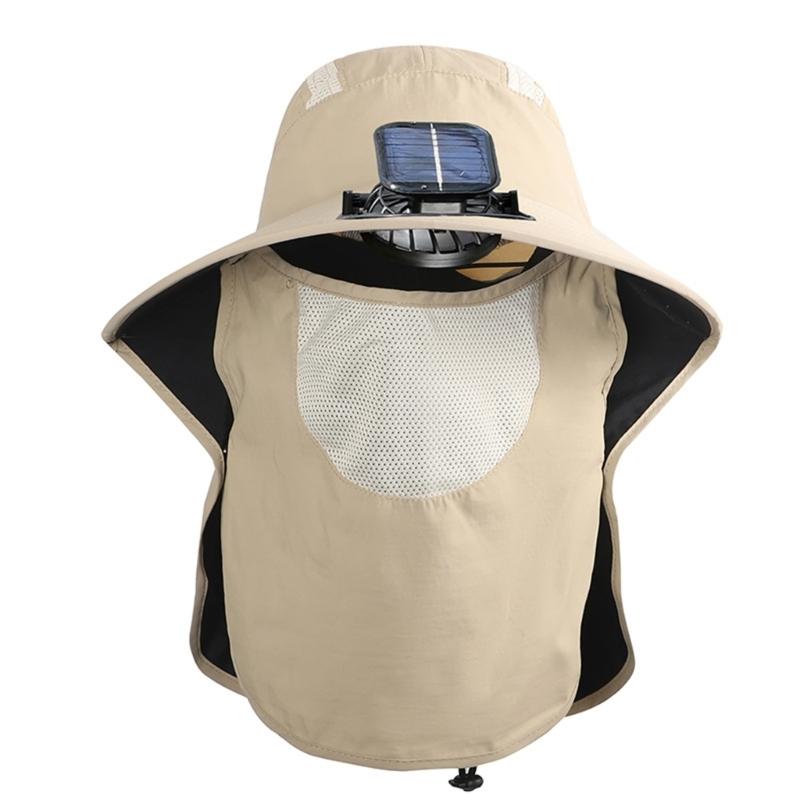 Solar Power Fisherman Hat With 3 Speed Fan Rechargeable Battery Face Neck Cover Sunproof Hat For Hiking Fishing