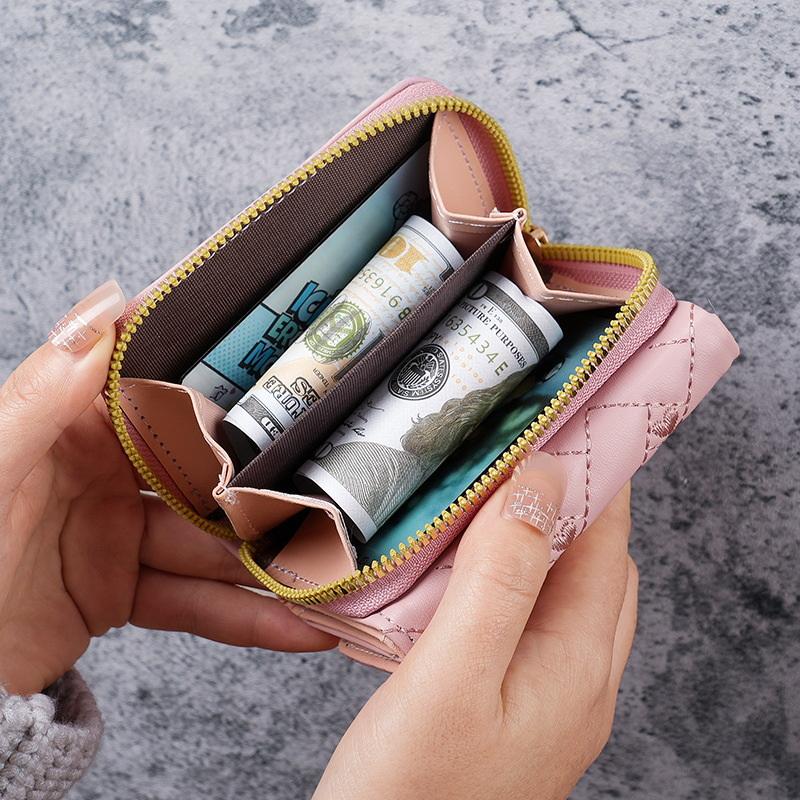 Women'S Wallet Tri Fold Card Bag Pu Multi Objects Pocket Short  Embroidered Love Pattern Korean Minimalist