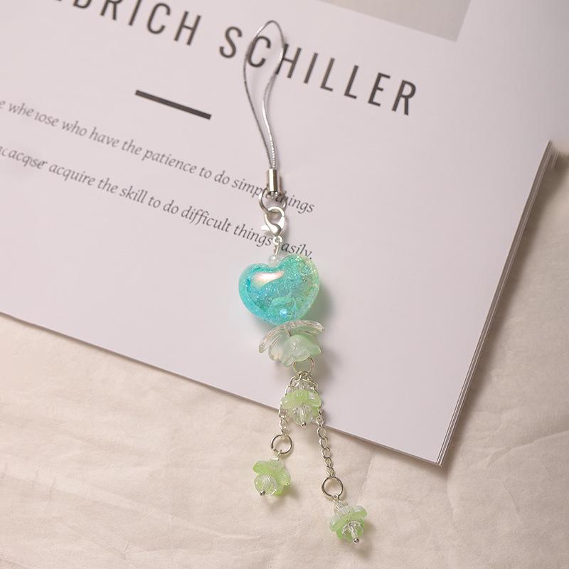 Sweet Ombre Floral Heart Phone and Bag Charm Chain