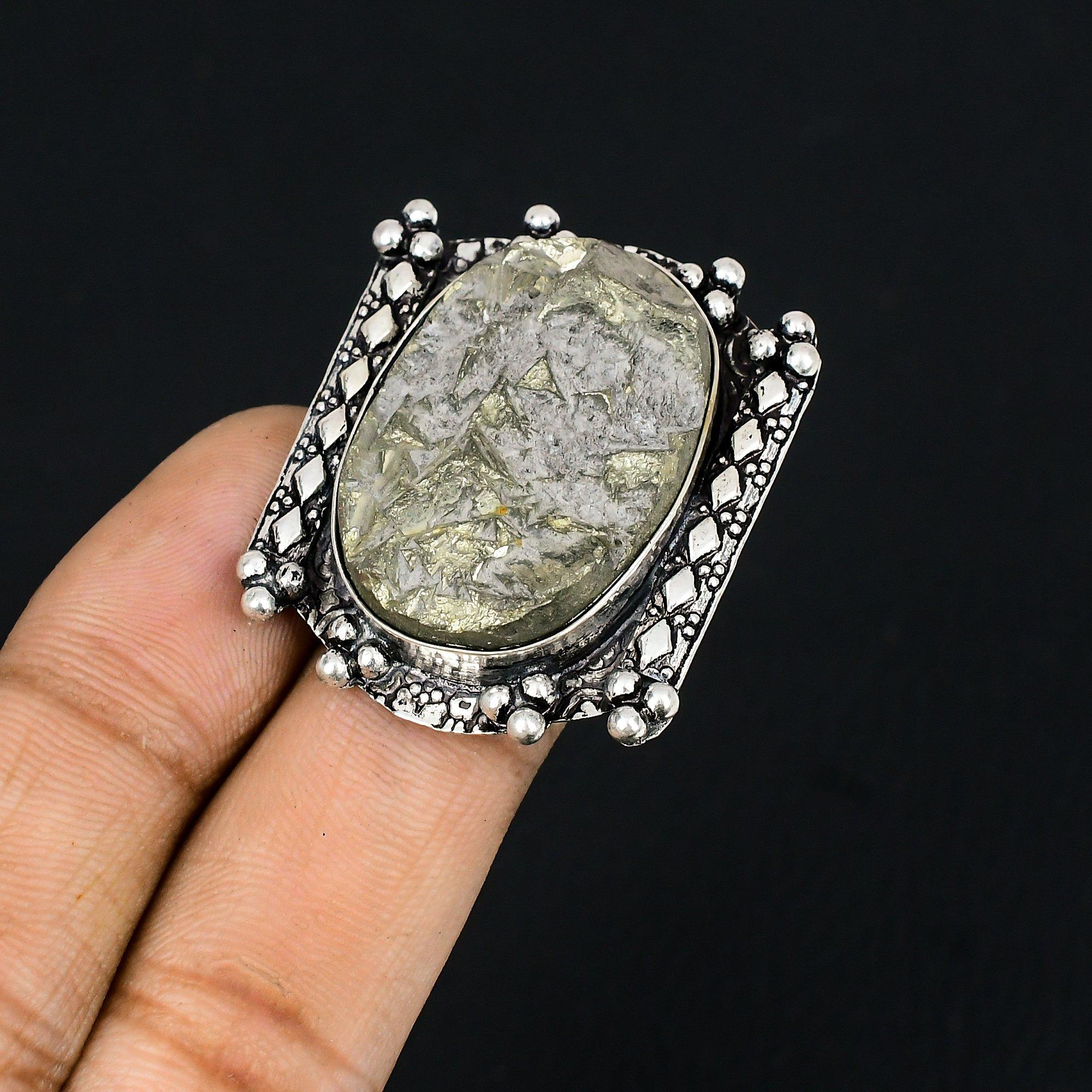 Daughters Day Sale Pyrite Druzy Gemstone Mother Ring Jewelry 925 Silver US 6.5 6.5