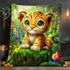 Cute Tiger Cub Forest Animals Cartoon Flannel Blanket Kids Soft Cozy Bedding Animal Print Baby Nursery Decor Throw Cover