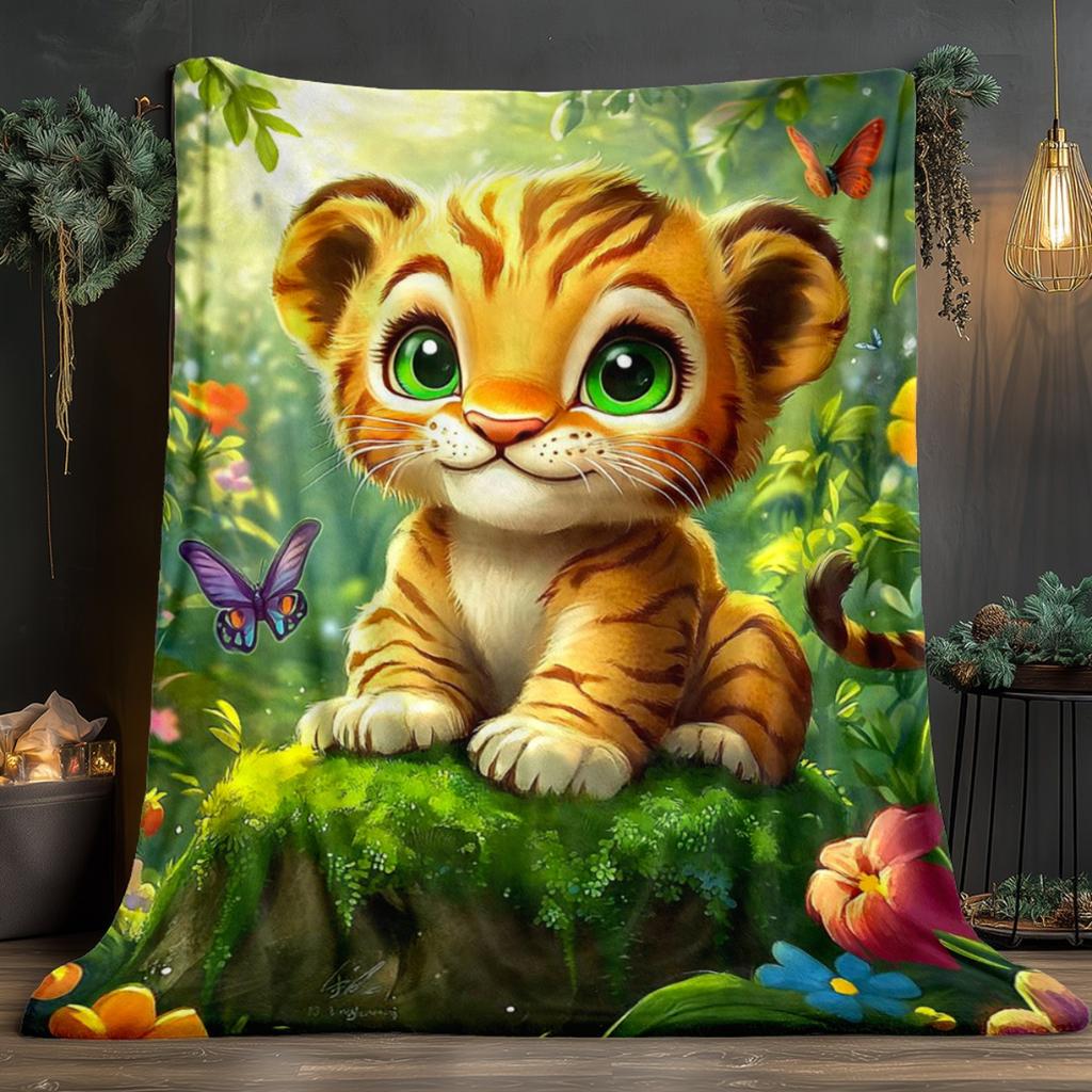Cute Tiger Cub Forest Animals Cartoon Flannel Blanket Kids Soft Cozy Bedding Animal Print Baby Nursery Decor Throw Cover