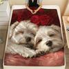 Maltese dog and roses,pattern Flannel Blanket, High quality Comfortable for All Seasons, Home Decor, Warmth and Comfort, Perfect for Gifts.