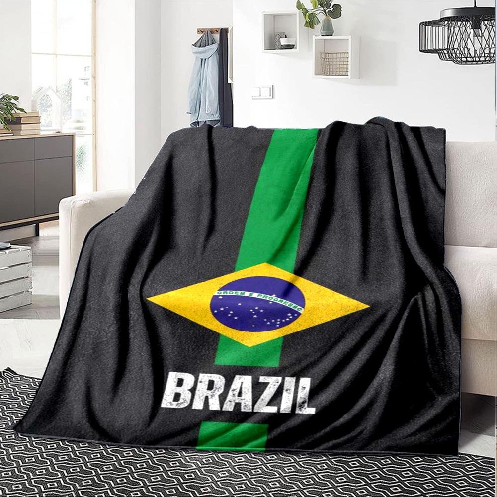 Bandeira Brasileira Print Flannel Blanket High Quality Warm Comfortable Cover for All Seasons Perfect for Gifts Home Decor