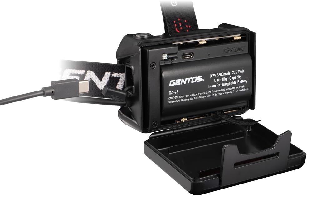 GENTOS LED USB 800 13 Hours of Operational Run Rear View Requires Rechargeable Battery or 4 AA Batteries G Series GH-300RG Headlamp, Rechargeable,