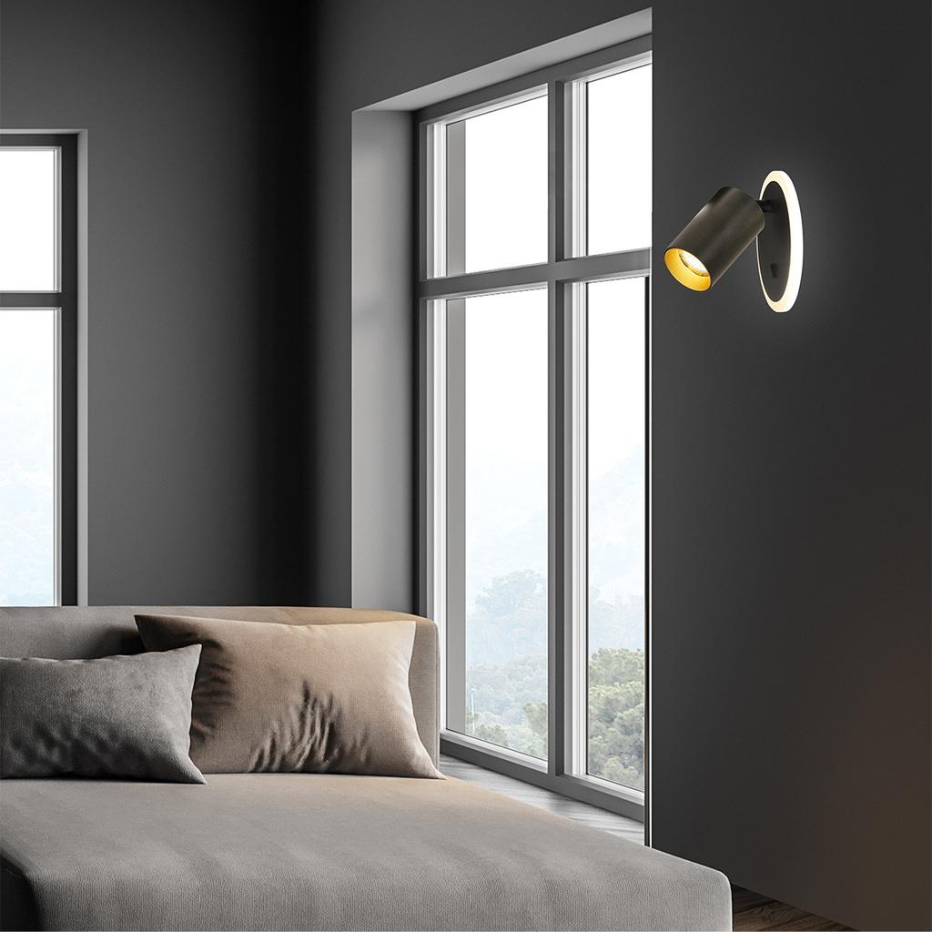 Modern Round Black Wall Sconce Spot Swivel 1Xgu10 + 5W LED Variable Color Parma Light Prestige
