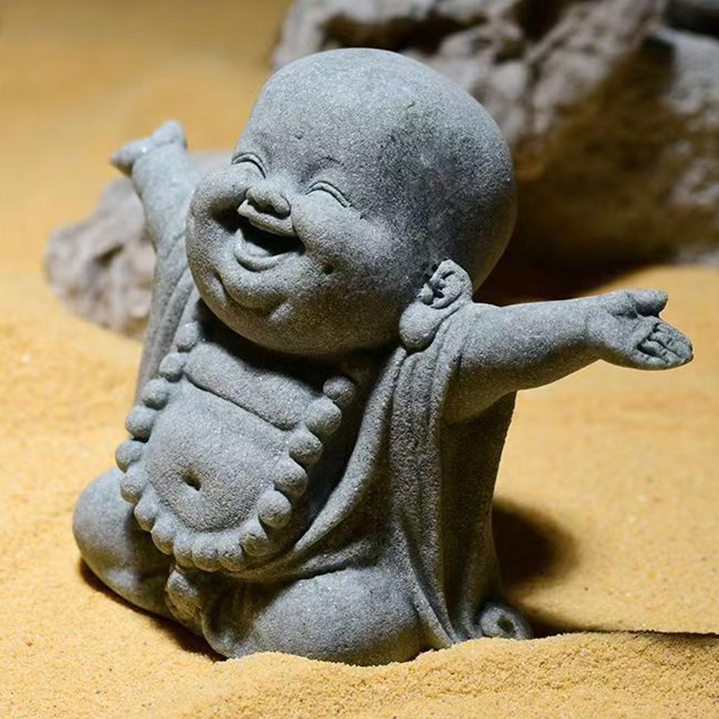 Mini Green Sandstone Buddha Statue Chinese Style Desktop Decoration Small Landscape Fish Tank Ornaments