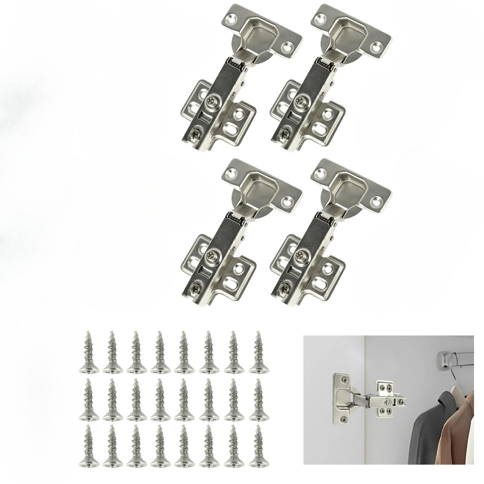 

4-20Pcs Stainless Steel Cabinet Door Hinges Hydraulic Damper Buffer Soft Close Quiet Wardrobe Door Concealed Hinges with Screws