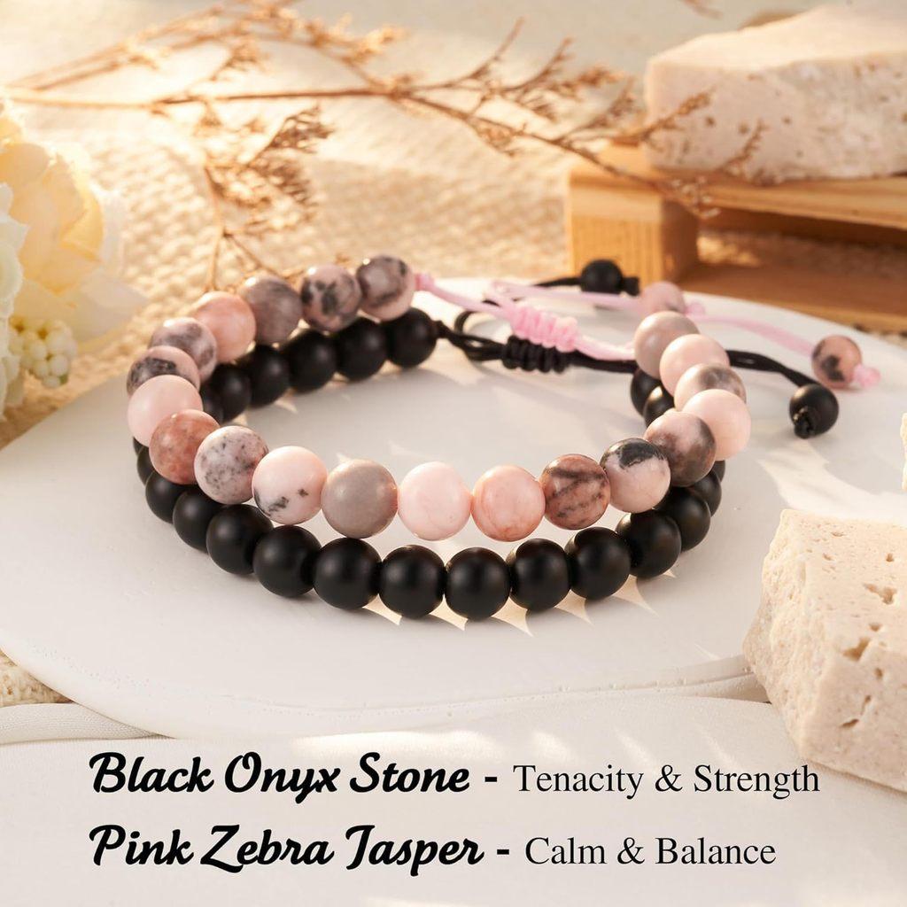 Geometric Crystal Black Matte Beaded Bracelet For Couples And Families Gift Set