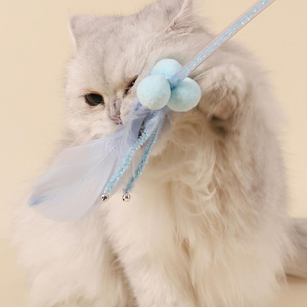 3Pcs Cat Teaser Wand Interactive Cat Feather Toy with Bell for Cat Kitten Playing Pink