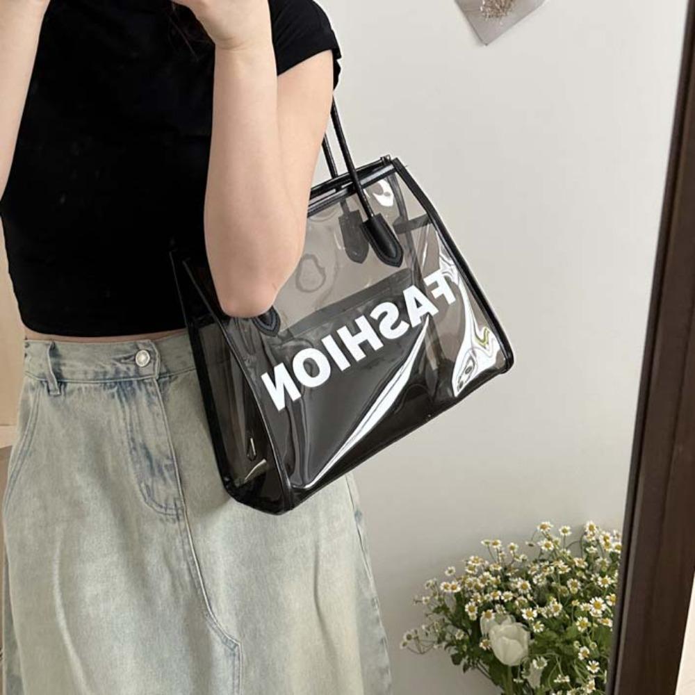 2pcs/set Fashion Transparent Jelly Bag PU Leather PVC Composite Tote Bags Clear PVC Handbag Party