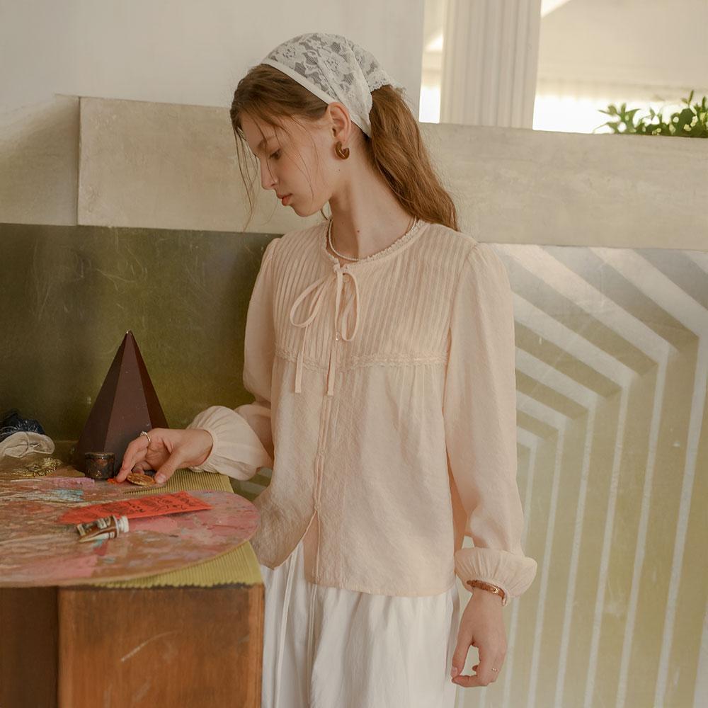 Peulaudeumali Pm_Peach Feminine Ribbon Shirt_Pink