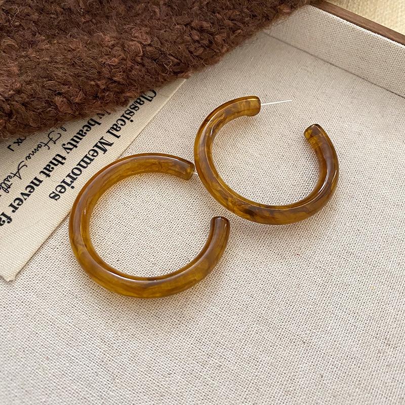 Maillard style retro tiger's eye stone round earrings women's autumn and winter high-end stud earrings small exquisite Internet celebrity jewelry