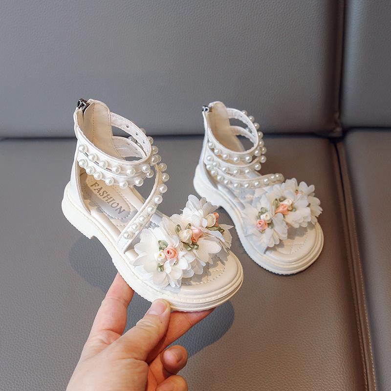 Girls 2025 spring and summer new sandals medium and older children's Roman shoes flower baby cool soft sole beach shoes high top