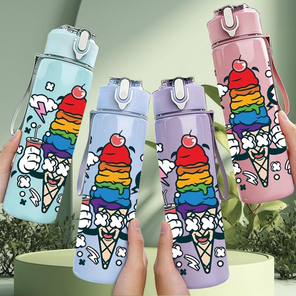 1PC Rainbow Pride Flag Print 750ml Color Plastic Sports Water Bottle Leakproof Flip Straw Lid Suitable for Sports Office Home Use