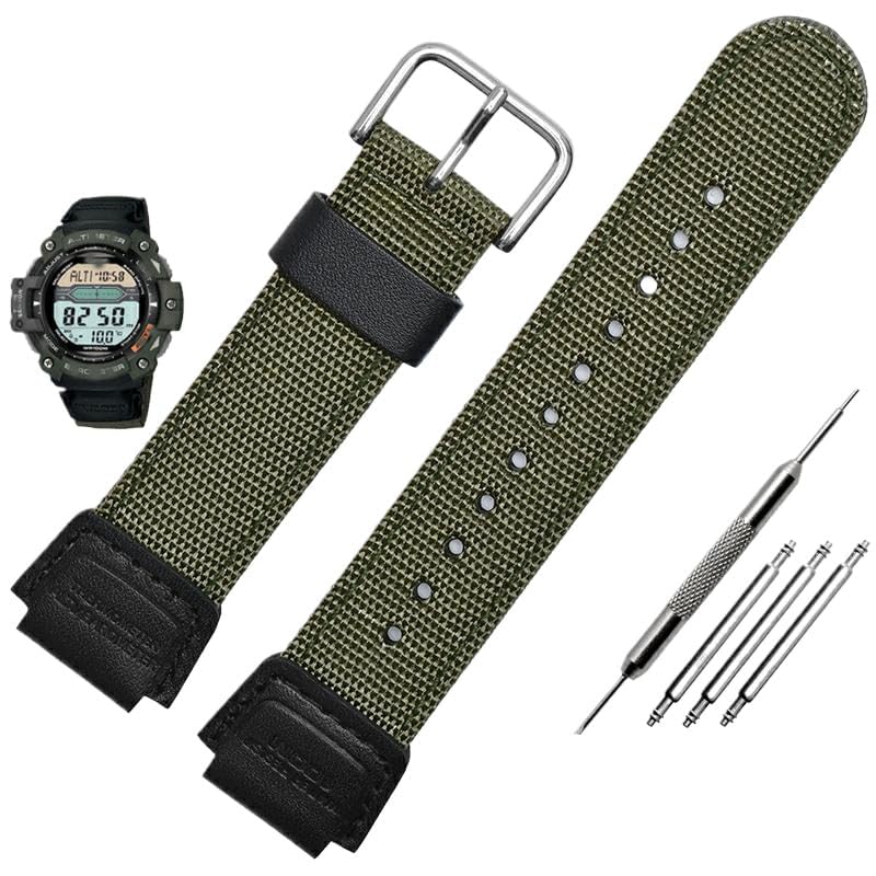 

[Zealbeaty] canvas nylon watch bracelet 18mm strap AE-1200WH-1B/SGW-300H/400/SGW-500 8/5000 band watch band (green)