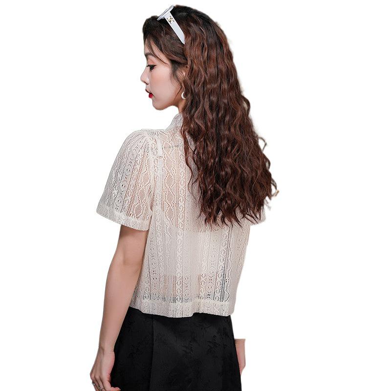 Cămașă de vară 2024 pentru femei, stil chinezesc, perspectivă goală, mânecă scurtă