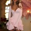 Absobe Women's A-Line Bodycon Mini Dress Ruffle Hem V-Neck Asymmetrical Buttons Long Sleeve Short Dress Party Streetwear Outfits