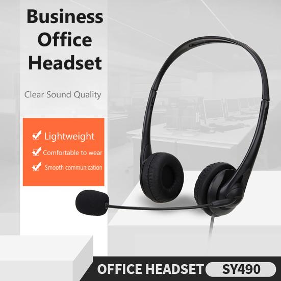 SY490 Wired Headset Universal Noise Cancelling Over Ear USB Binaural Headphone with Mic for Online Teaching