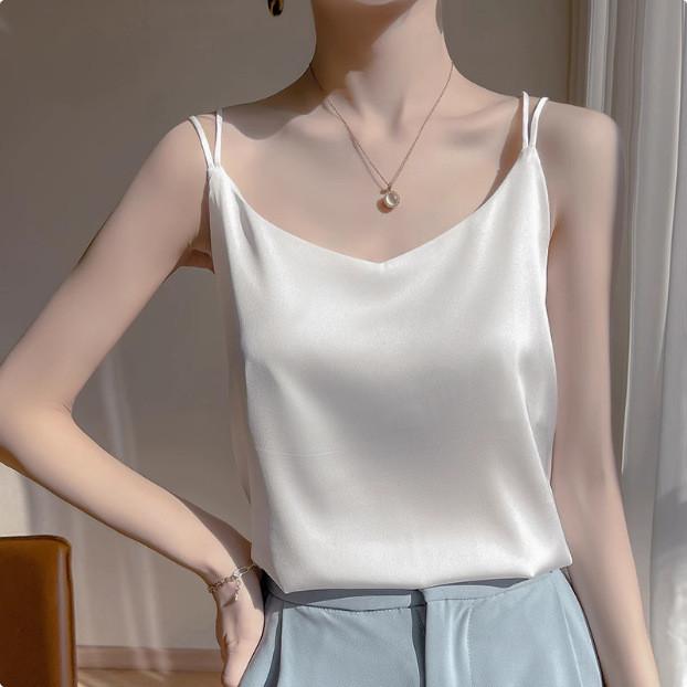 Acetate Material Sleeveless Top With Double Strap Design For Casual Women Wear