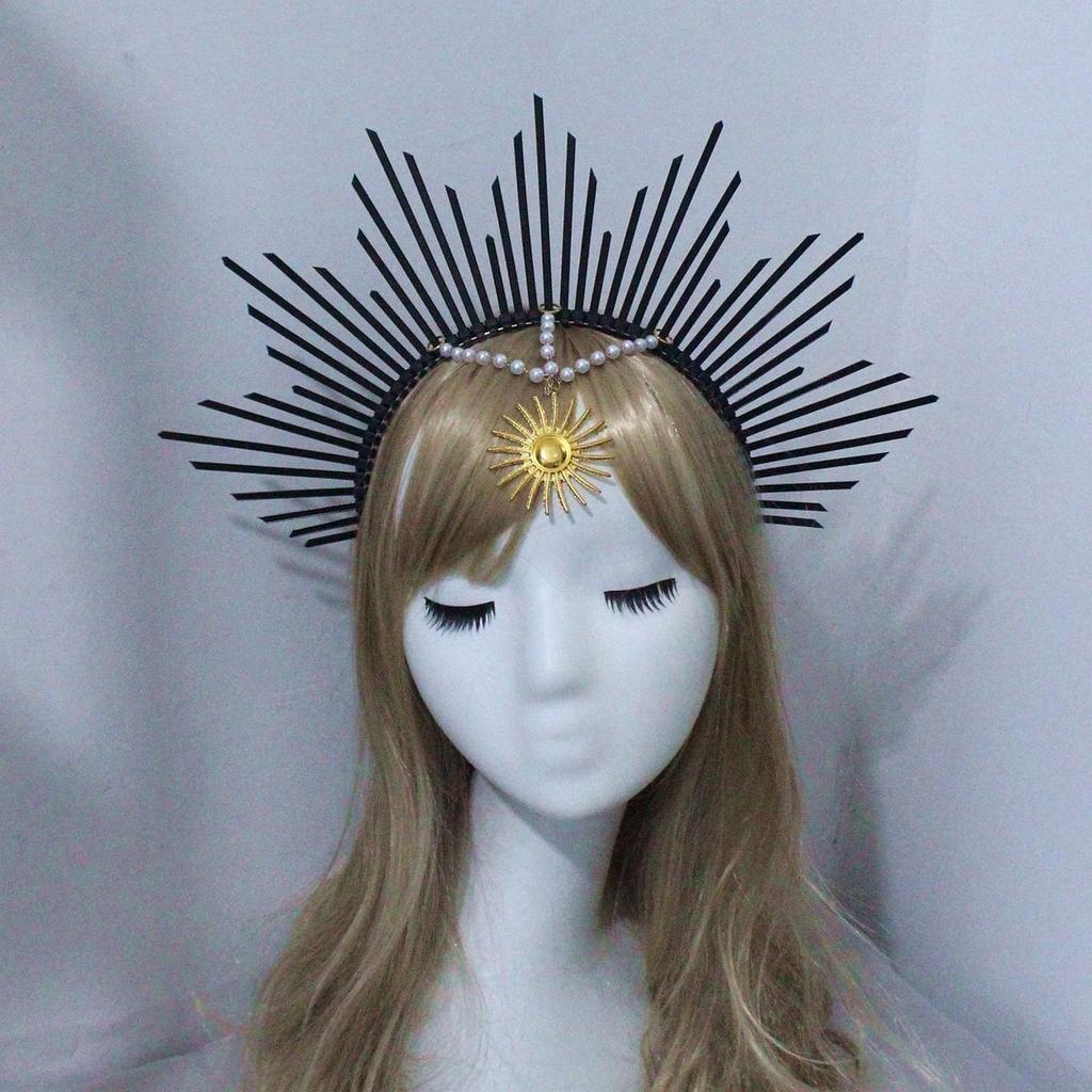 Handmade Sun Halo Crown Headband Gold Silver Black Star Hair Band Gothic Lolita Goddess Queen Anna Tiara Headpiece Accessories