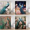Peacock Shower Curtain Modern Oil Paniting Animals Flowers Plants Floral Bathroom Decor Elegant Fabric Bath Curtains with Hooks