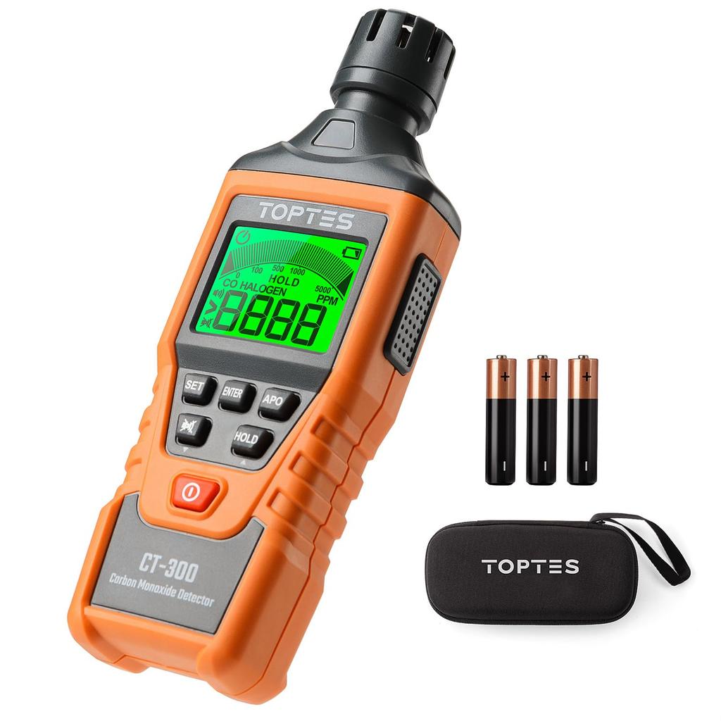 TopTes Carbon Monoxide CO Meter with Audio and Visual High Accuracy Portable CO Gas Tester with Backlit LCD Screen for and Industrial Use Orange