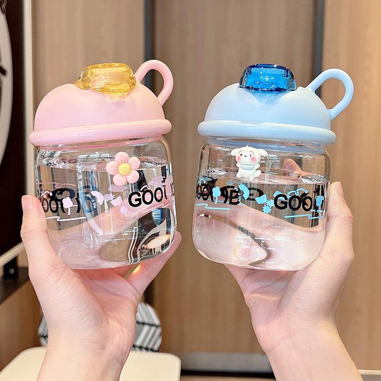 Cute High-Value Portable Glass Water Cup for Girls – Large Capacity, High-Temperature Resistant, Ideal for Students.