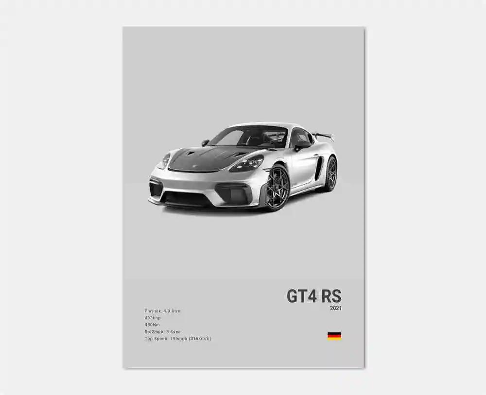 Pop Black And White German Luxury Sports Car Poster Wall Art 911 GT3 RS Turbo Canvas Print Garage Living Room Decor