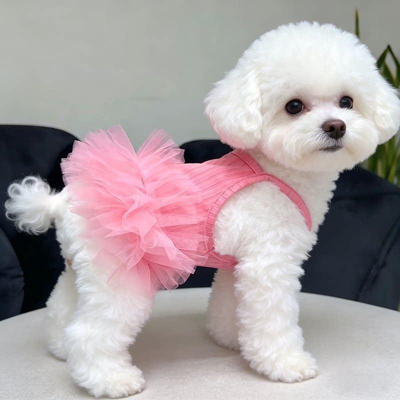New Spring Summer Pet Clothes Breathable Cool Puffy Dress Dog Cat Suspender Dress For Teddy Bichon Pomeranian Dog Coat Jacket