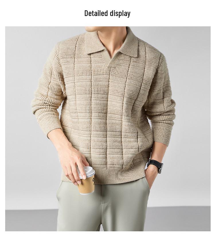 Męski modny sweter z długim rękawem i kołnierzem typu kent - Wiosna i Jesień