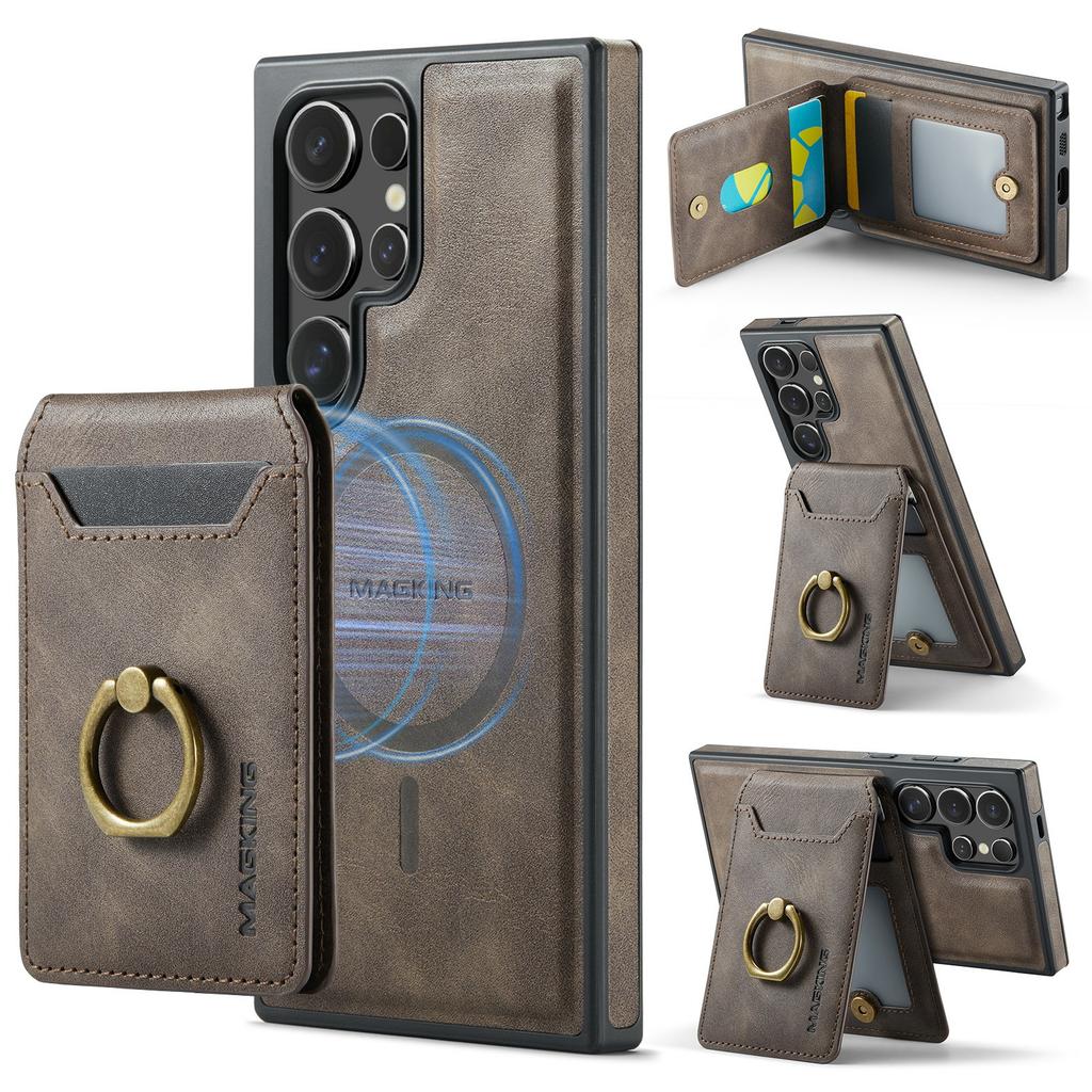 For Samsung Galaxy S25 Ultra Magnetic Case PC+TPU+PU Phone Cover with Card Holder