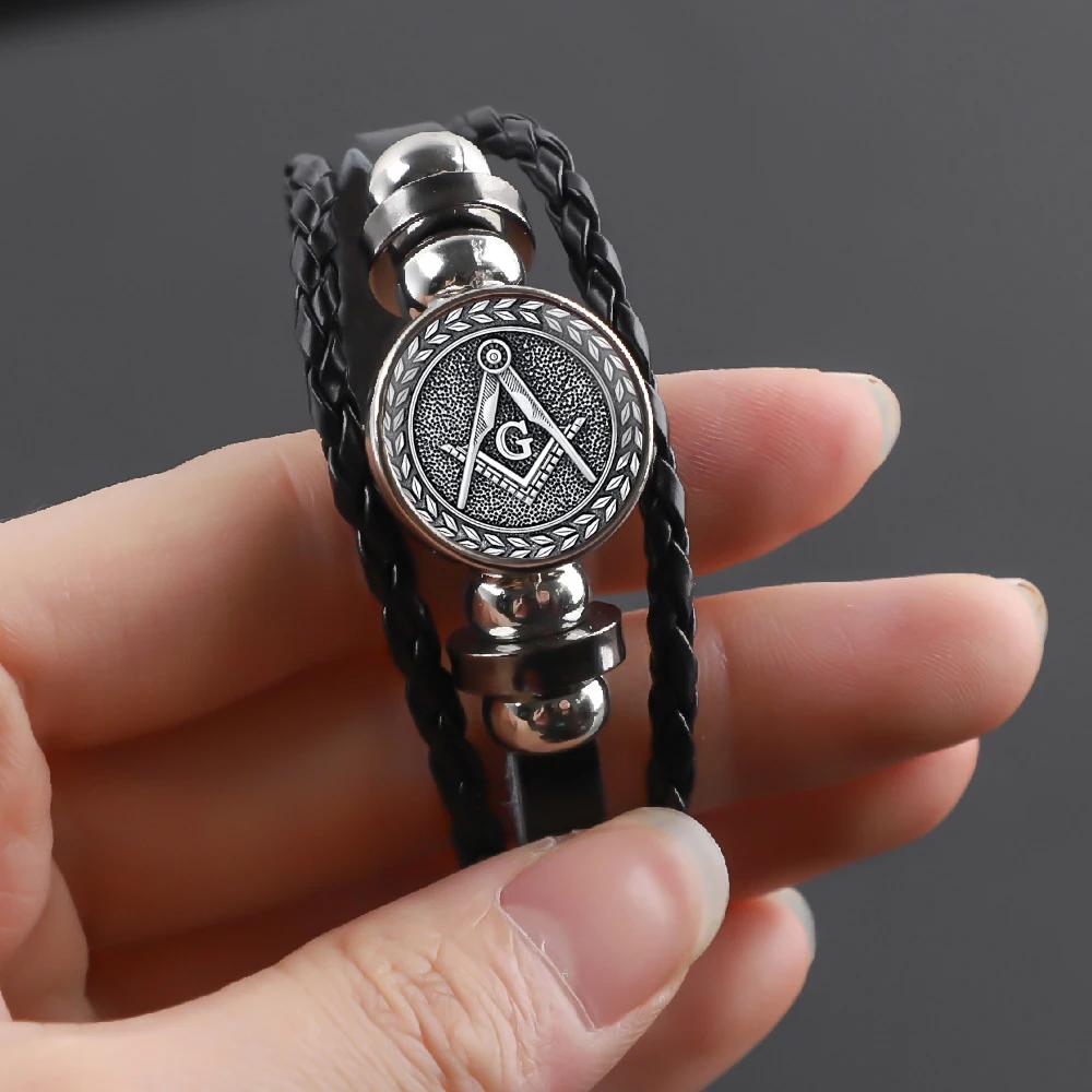 Vintage Freemasonry Bracelet Handmade Multilayer Braided Leather Rope Charm Jewelry Gift for Men Women