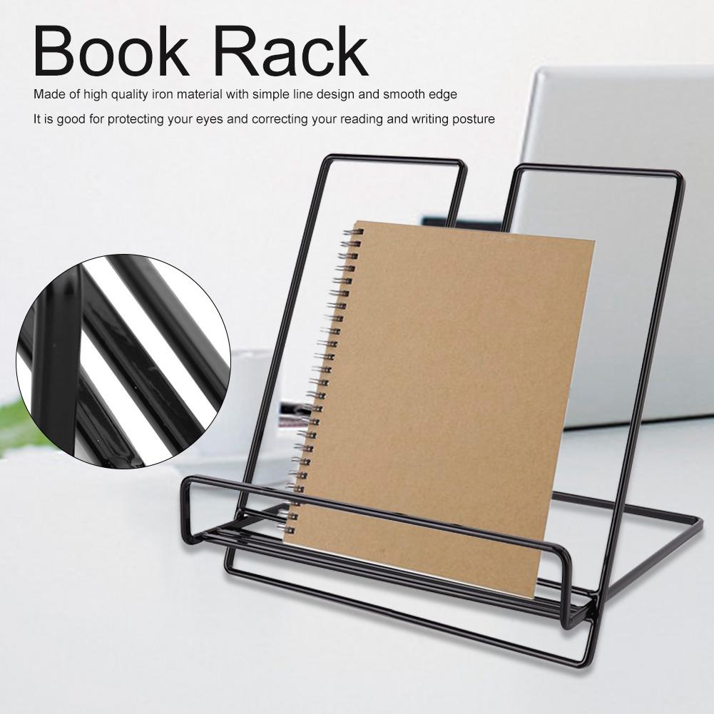 Iron Innovative Tabletop Book Shelf Rack Holder Tablet Computer Stand Home Decoration (Black)