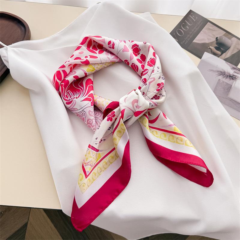 Oriental aesthetic simulation silk printing silk scarf small square scarf high-end shawl sunscreen neck scarf headscarf female