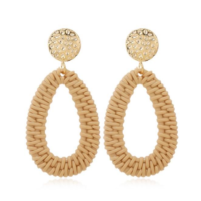 Geometric Rattan Woven Natural Wood Color Acrylic Earrings for Women's Jewelry