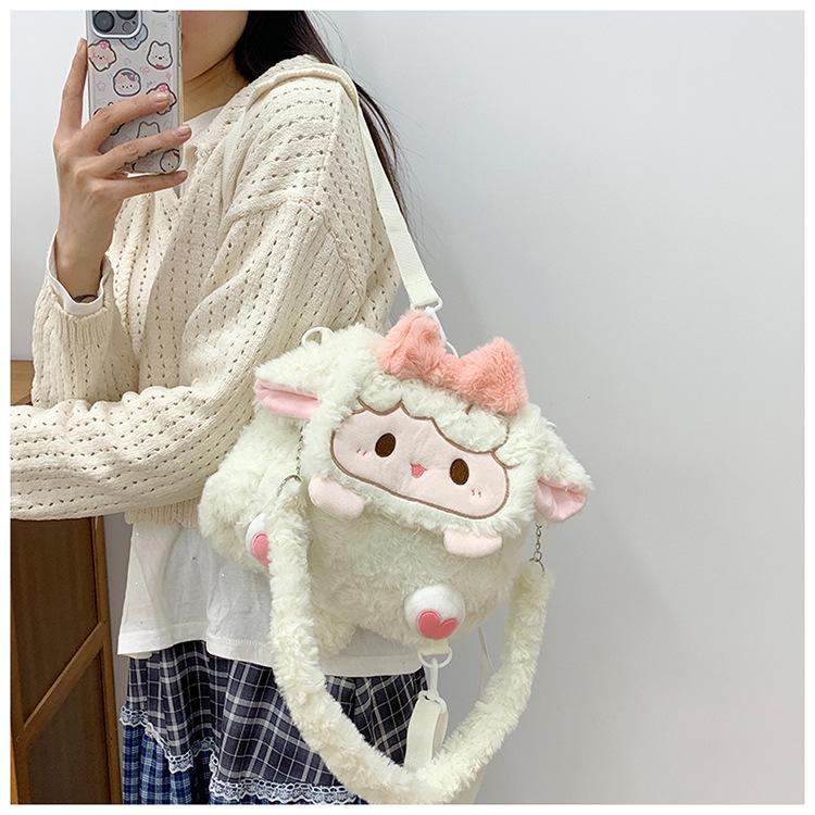 2025 Soft Girl Plush Sheep Backpack - Cute Cartoon Doll, Versatile for College JK