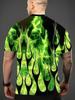 Men's 3D Printed Green Flame T-Shirt - Breathable Short Sleeve Round Neck Casual Summer Tee with Flame Graphic, Suitable for Outdoor Wear, Gift for
