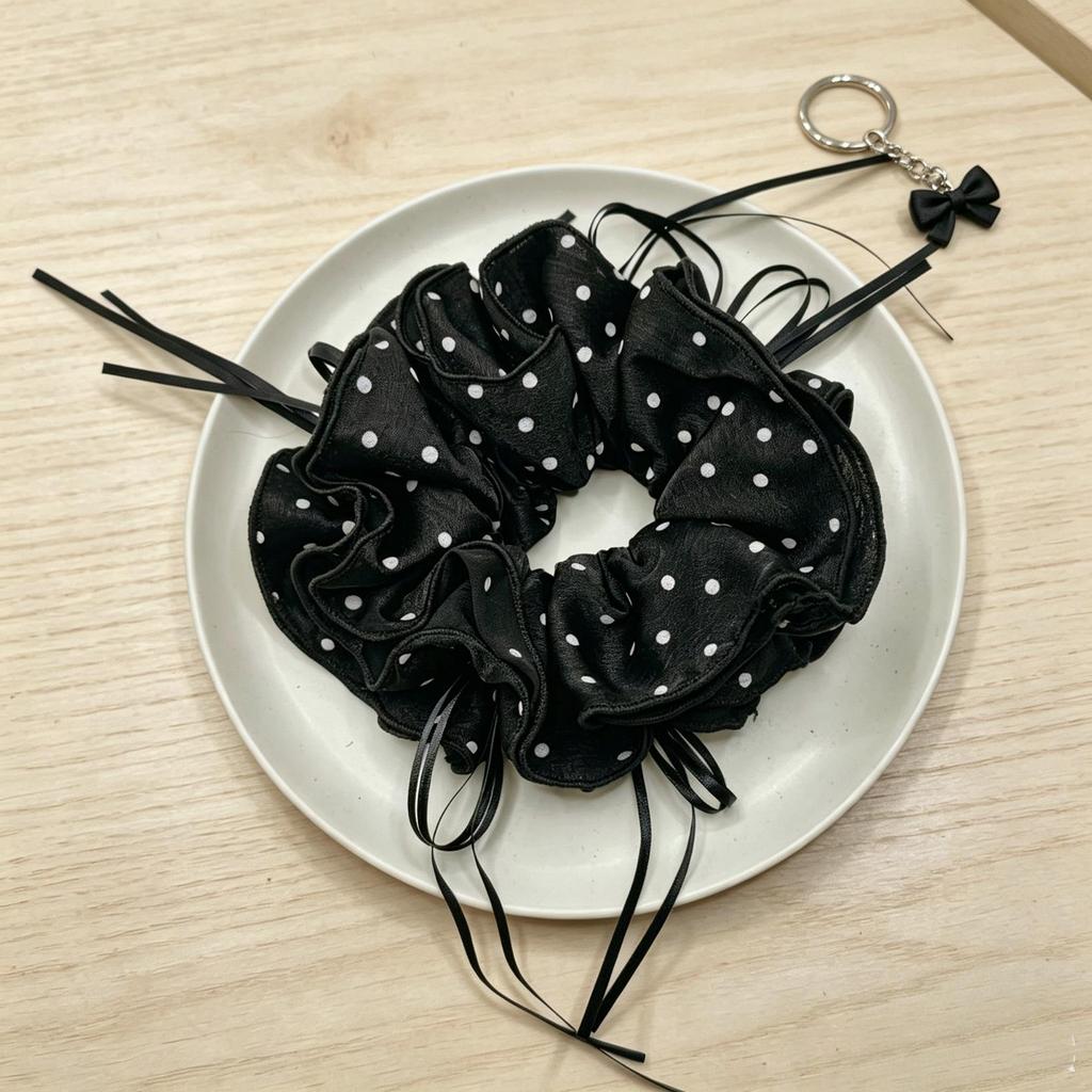 Korean-Style Oversized Polka Dot Bowknot Hair Tie – Elegant Versatile Hair Accessory and Ponytail Holder