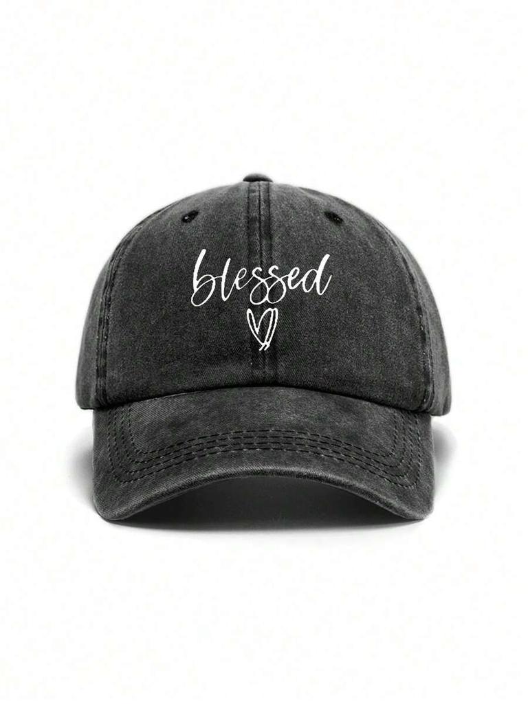 Washed Vintage Unisex Baseball Cap With Blessed Print Casual Hat For Adults